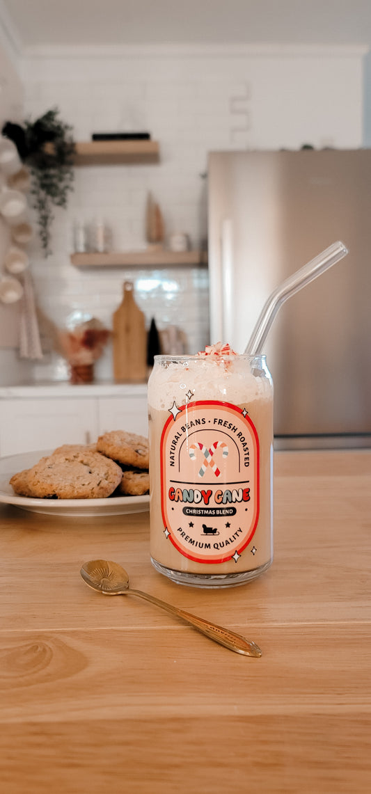 Candy Cane Glass Can Cup