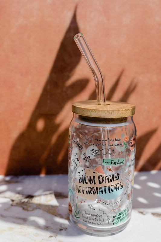 Mom Affirmations Glass Can Cup