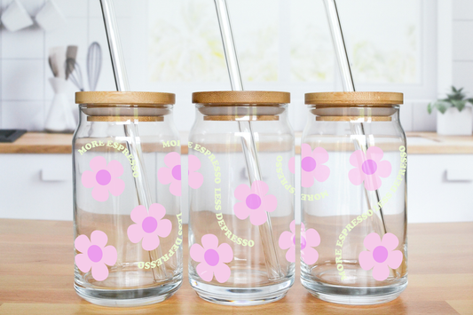 More Espresso Less Depresso Glass Can Cup