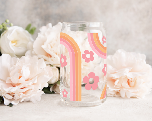 Rainbow Daisy Glass Can Cup