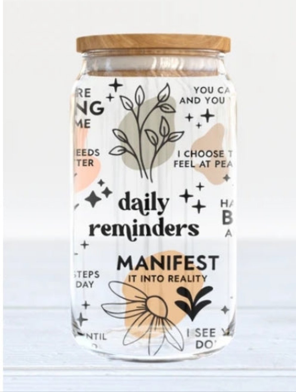 Daily Reminders Affirmation Glass Can Cup