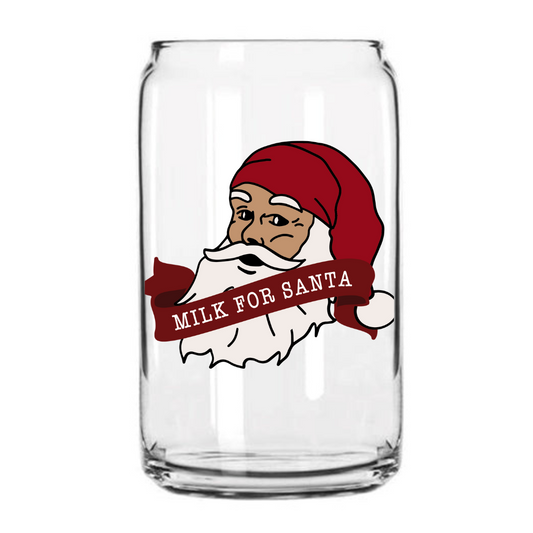 Milk For Santa Glass Can Cup