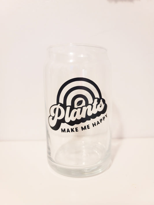 Plants Make Me Happy Glass Can Cup