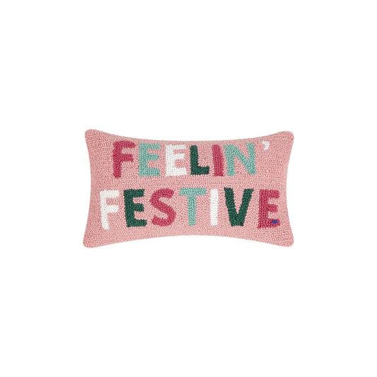 Feelin' Festive Wool Hooked Pillow