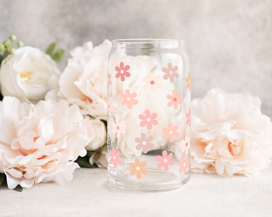 Blush Daisies Glass Can Cup