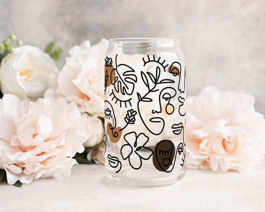 Boho faces Glass Can Cup