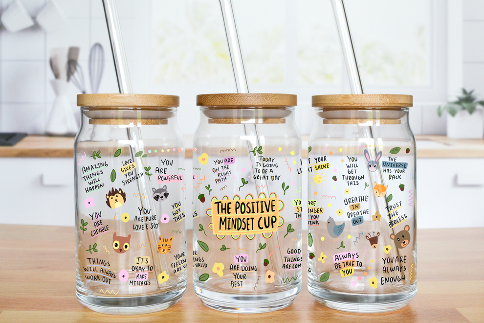 Positive Mindset Glass Can Cup