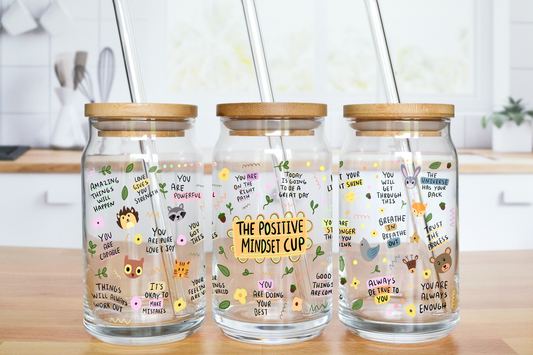 Positive Mindset Glass Can Cup