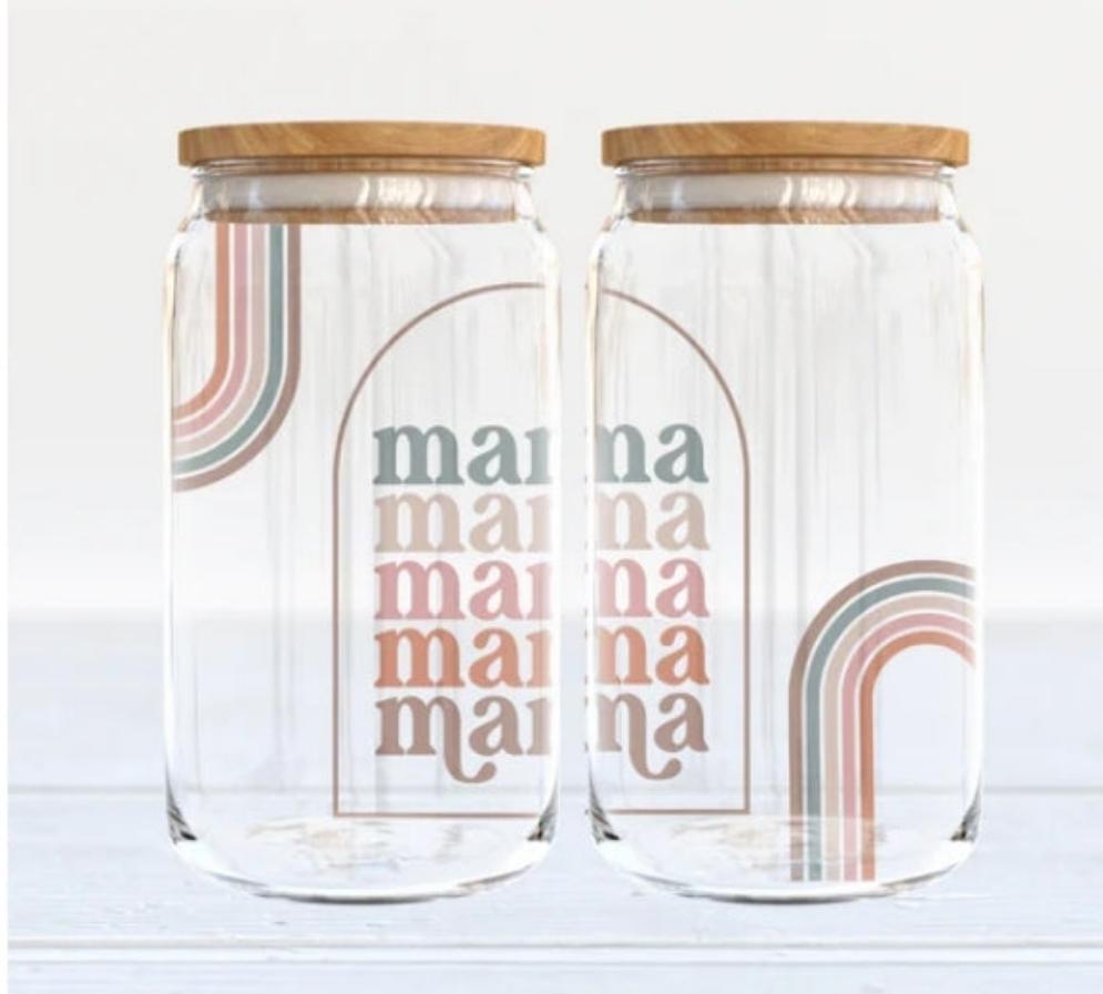 Mama Rainbow Glass Can Cup