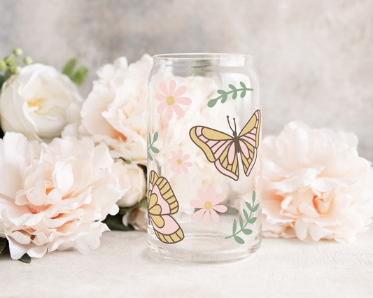 Spring Butterfly Glass Can Cup