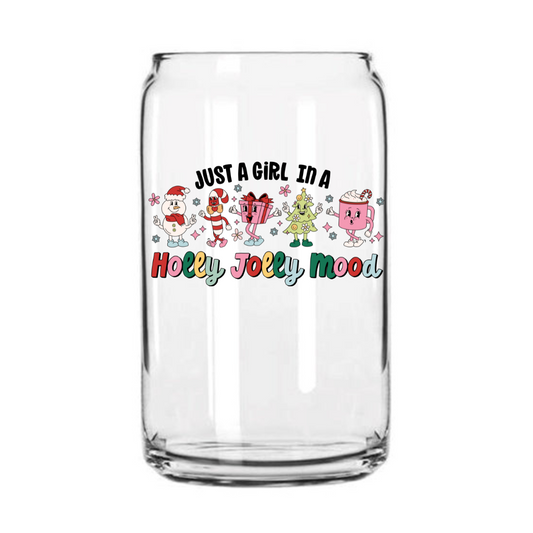 Holly Jolly Mood Glass Can Cup