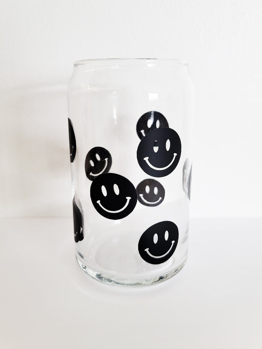 Black Smiley Glass Can Cup